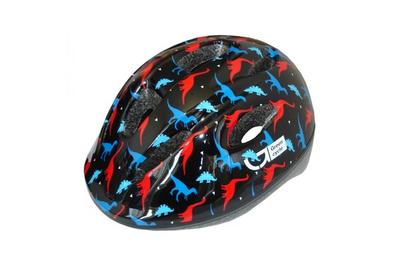 Фото: Шлем велосипедный детский GREEN CYCLE Dino, 48-52см, Черный/Красный/Синий